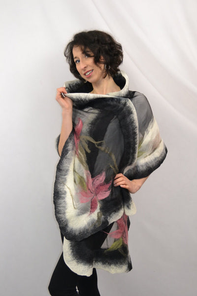 Large Shawl, Big Scarf, bridesmaid wrap, Cape Handmade clothes, Tailor-made Nuno felted silk merino wool, shoulder cover up woolen, pink