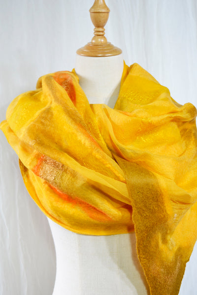 Sunny Wool and Silk Felted Scarf, versatile wearable art, unique gift from Sunny New Zealand  4629